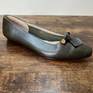 Salvatore Ferragamo Flats 6.5 Womens Kiltie Green Leather Slip On Pumps Designer